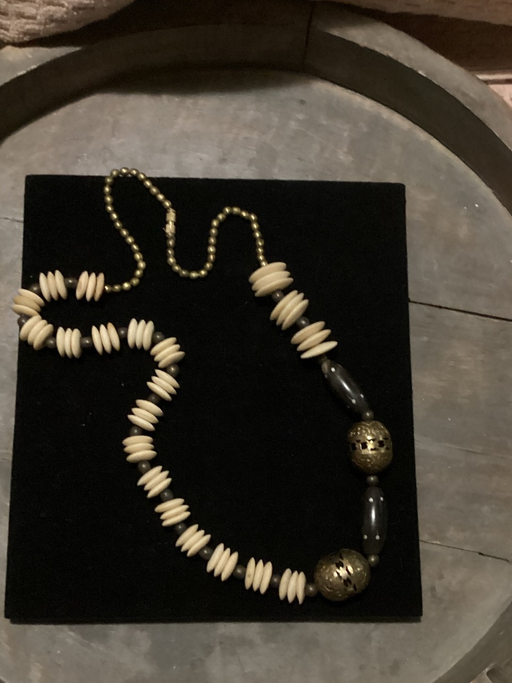 Beaded Statement Necklace in Cream and Gold